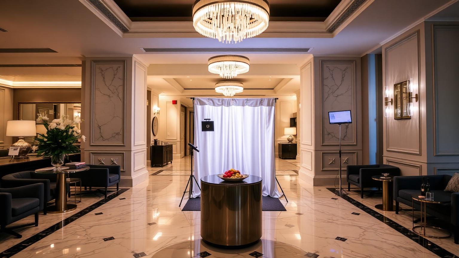 Photo booth installed in an elegant hotel lobby