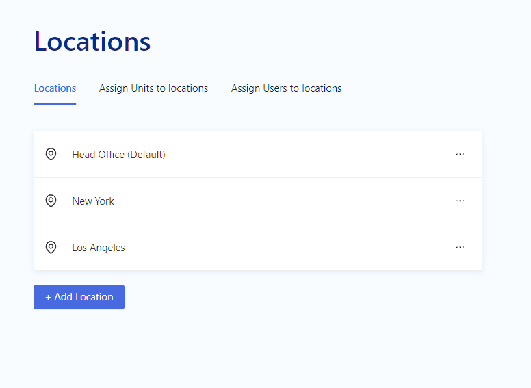 Locations list with Head Office, New York and Los Angeles