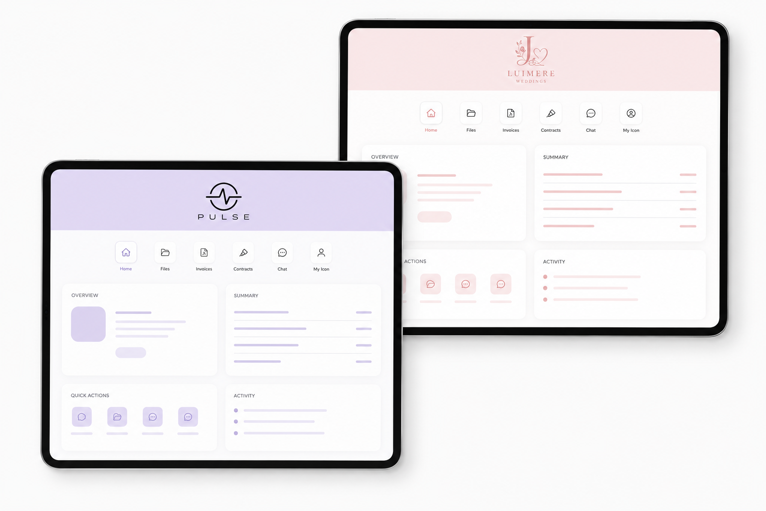 Multiple branded proposal microsites displayed across devices